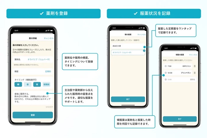 薬剤の登録と記録の画面イメージ