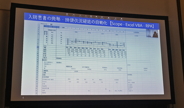 自動化した入院患者の発熱・排便状況確認作業の画面