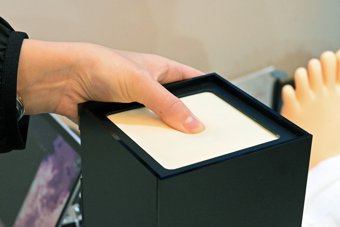 ピンが内蔵された専用機器で触診を再現する