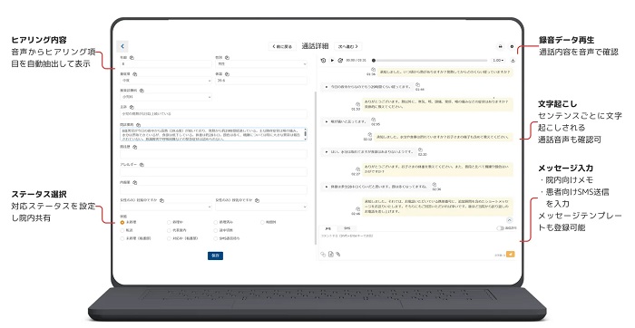 AI電話を使た受診前相談支援サービスの画面