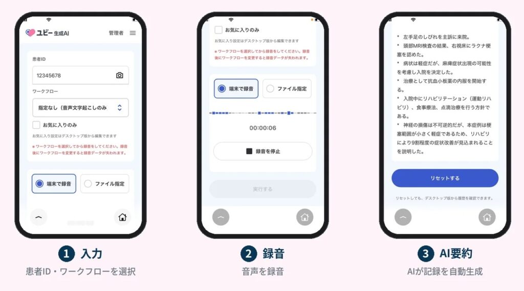 「ユビー生成AI」モバイルアプリ版の操作イメージ
