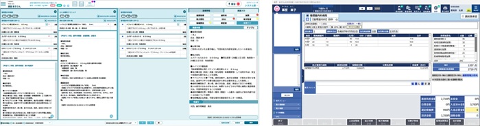 クラウド電子薬歴「CARADA 電子薬歴 Solamichi」（左）とレセコン「調剤くんV8」の画面